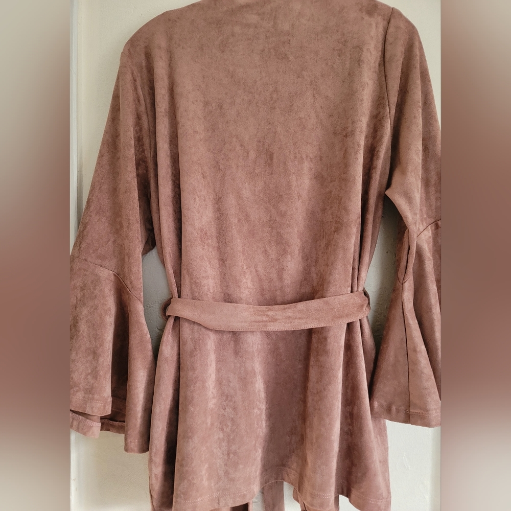Kut From The Kloth Jacket Womens Size XL Pink Karina Sueded Bell Sleeve Belted - Picture 11 of 15
